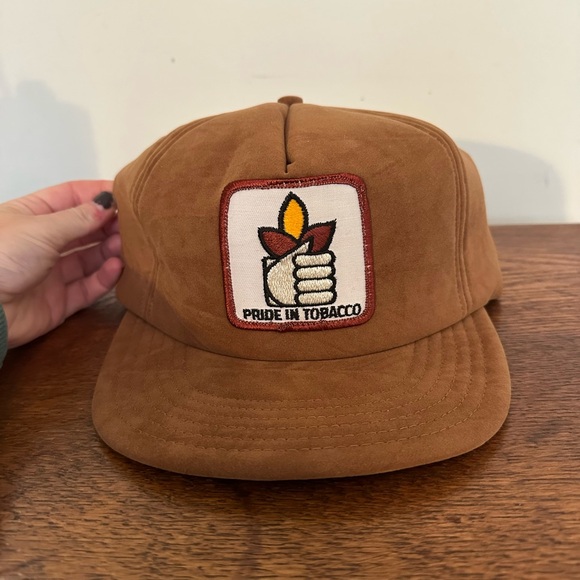 Other - NWOT Vintage Brown Suede Trucker Hat with Pride in Tobacco Patch